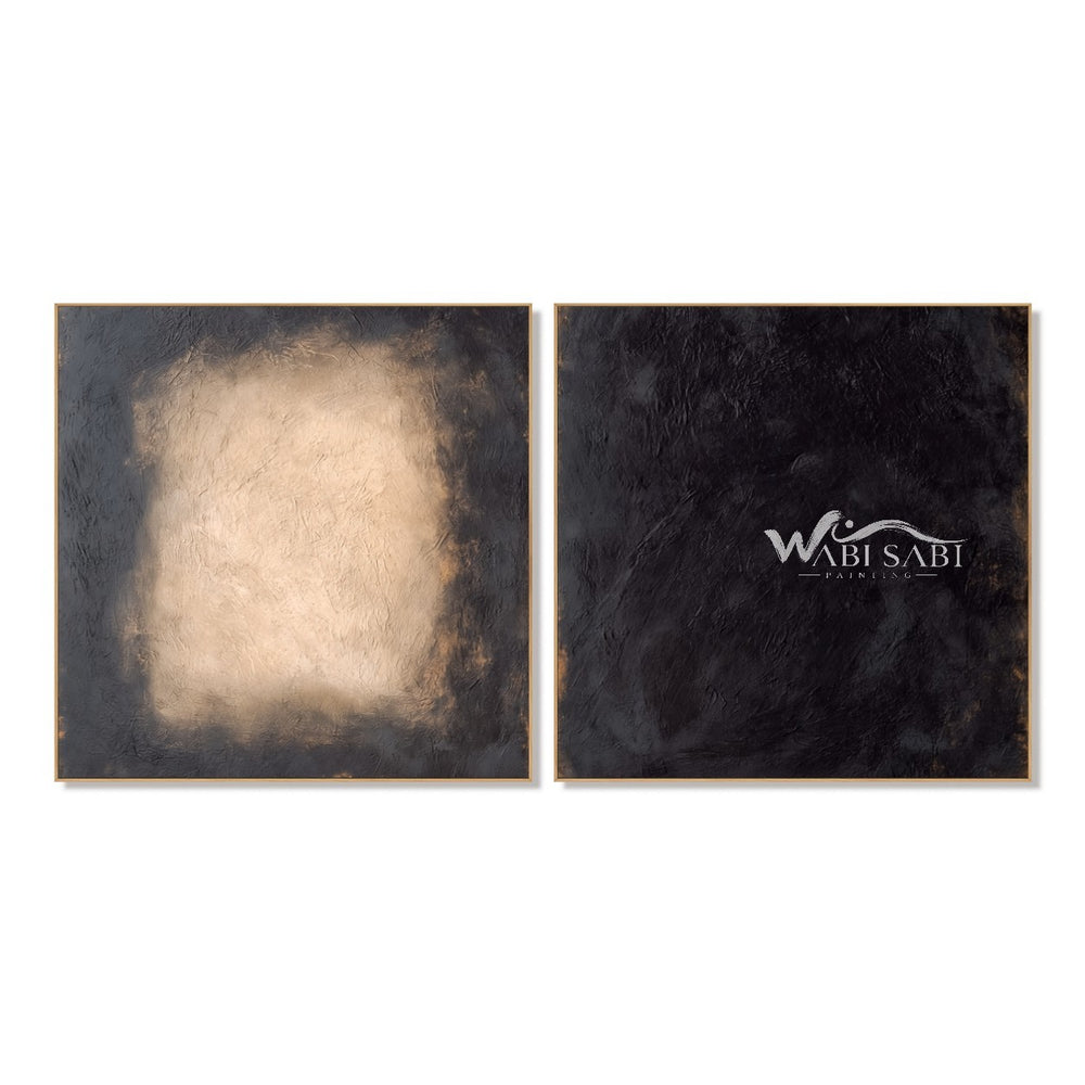 Charcoal and Cream Rectangle Diptych Painting — WS-0160 — artwork view