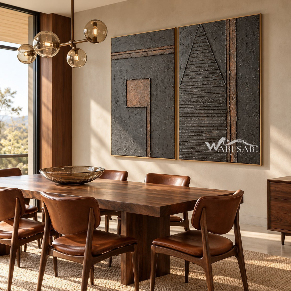 Charcoal Signs Geometric 2-Piece Set shown in a dining area.