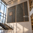 Charcoal Signs Geometric 2-Piece Set shown beside a staircase.