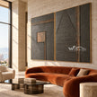 Charcoal Signs Geometric 2-Piece Set shown above a sofa.