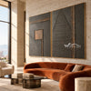 Charcoal Signs Geometric 2-Piece Set shown above a sofa.