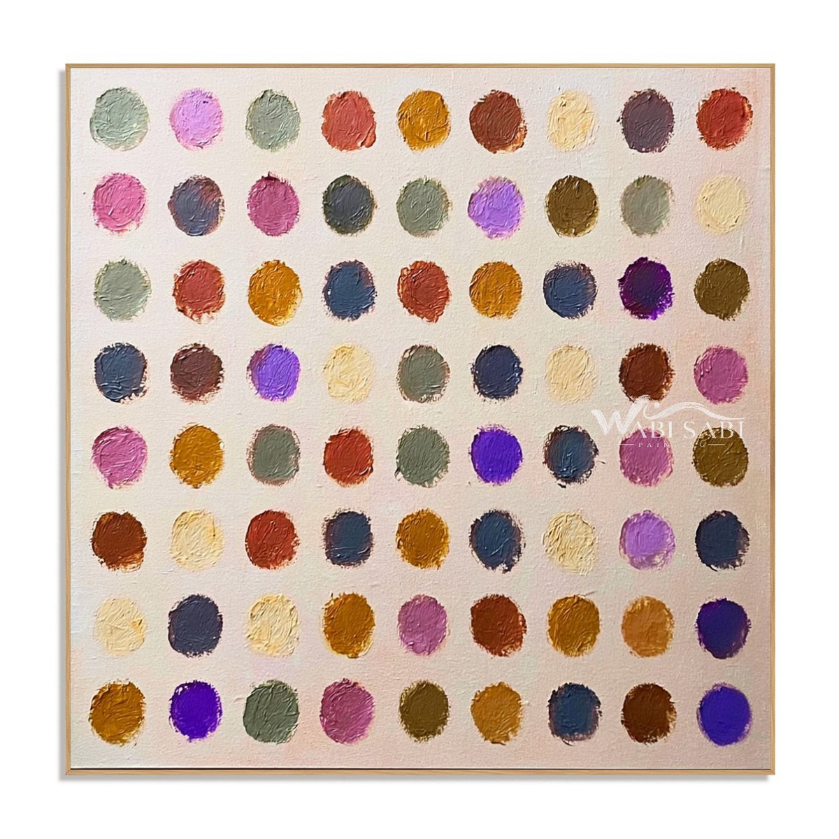 Colorful Dry Brush Dot Grid Painting. Brushy edges with visible gaps.