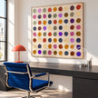 Colorful Dry Brush Dot Grid Painting shown in a workspace.