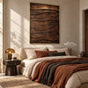 Copper Brown Layered Ridge Wall Art shown above a bed with rust-colored bedding.