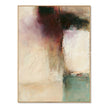 Cream Abstract Painting with Burgundy and Green Blocks. Stacked dark blocks along one side.