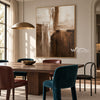 Cream and Brown Intersecting Blocks Wall Art shown above a dining table.