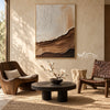 Cream and Brown Strata Textured Painting shown in a seating area.