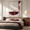 Cream and Burgundy Half Circle Painting shown in a bedroom.