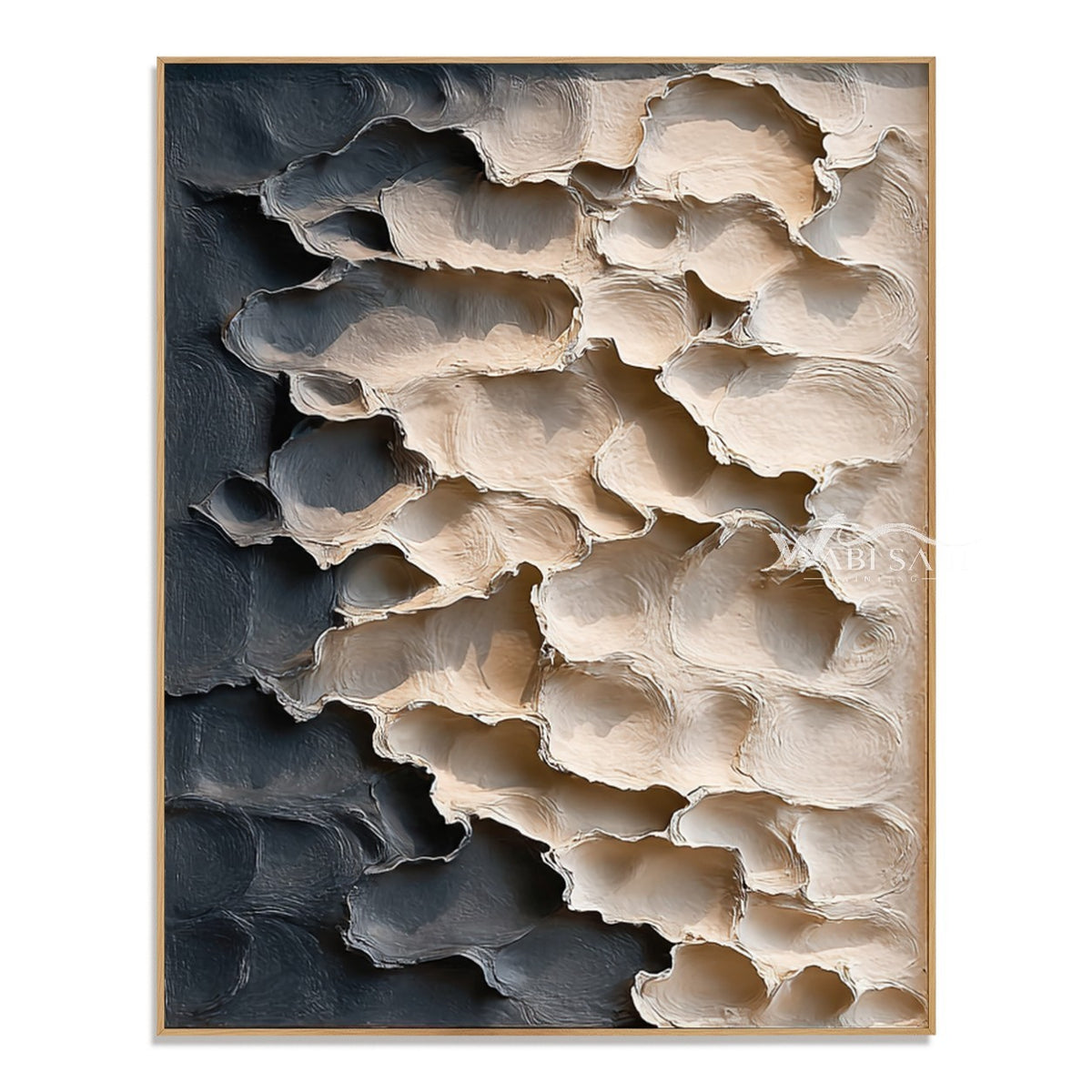 Cream and Charcoal Layered Forms Wall Art. Cream concentrated toward the upper right.