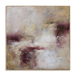 Cream and Plum Weathered Abstract Painting. Broken patches with gold-colored details.