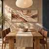 Cream and Rust Contour Panorama Wall Art shown behind a dining table.