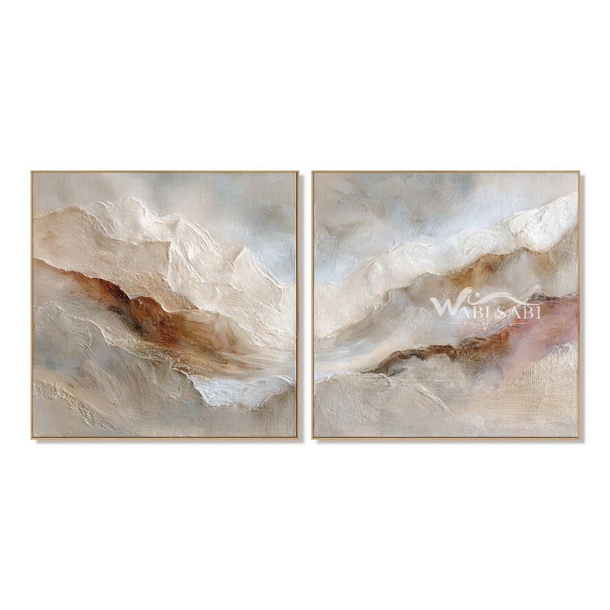 Cream and Rust Mountain Ridge Diptych. Cream and rust mountain ridges.