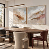 Cream and Rust Mountain Ridge Diptych shown in a dining area.