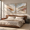 Cream and Rust Mountain Ridge Diptych shown in a bedroom.