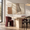 Cream and Tan Curved Texture Diptych shown in a dining area.