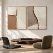 Cream and Tan Curved Texture Diptych shown in a seating area.