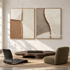 Cream and Tan Curved Texture Diptych shown in a seating area.