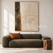 Cream Blocks with a Dark Brown Edge Painting shown in a living room with a sofa.