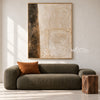 Cream Blocks with a Dark Brown Edge Painting shown in a living room with a sofa.