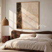 Cream Blocks with a Dark Brown Edge Painting shown in a bedroom.