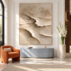 Cream Canyon Shelves Textured Painting shown above a console.
