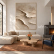Cream Canyon Shelves Textured Painting shown near a fireplace.