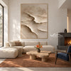 Cream Canyon Shelves Textured Painting shown near a fireplace.