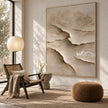 Cream Canyon Shelves Textured Painting shown in a reading area.