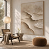 Cream Canyon Shelves Textured Painting shown in a reading area.