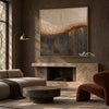 Cream Circles and Charcoal Line Abstract Wall Art shown above a fireplace.