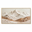 Long horizontal mountain view in cream, ochre, tan. Ochre foreground ridges.