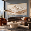 Cream Mountain Panorama with Ochre Ridges shown above a brown sofa.