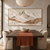 Cream Mountain Panorama with Ochre Ridges shown behind a wood dining table.