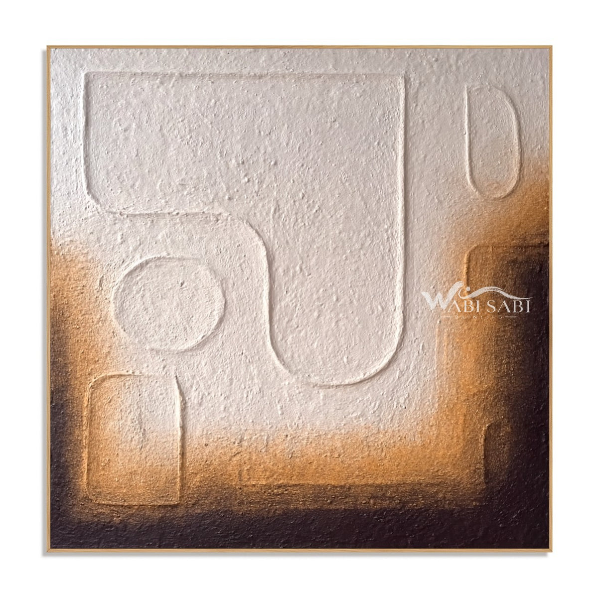 Cream Rounded Outline Shapes Abstract Painting. Ochre and brown near the edges.