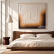 Cream Rounded Outline Shapes Abstract Painting shown in a bedroom.