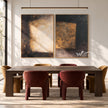 Dark Rectangle Diptych with Gold Tone Accent shown in a dining area.