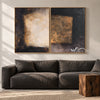 Dark Rectangle Diptych with Gold Tone Accent shown in a living room with a sofa.