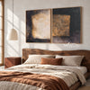 Dark Rectangle Diptych with Gold Tone Accent shown in a bedroom.