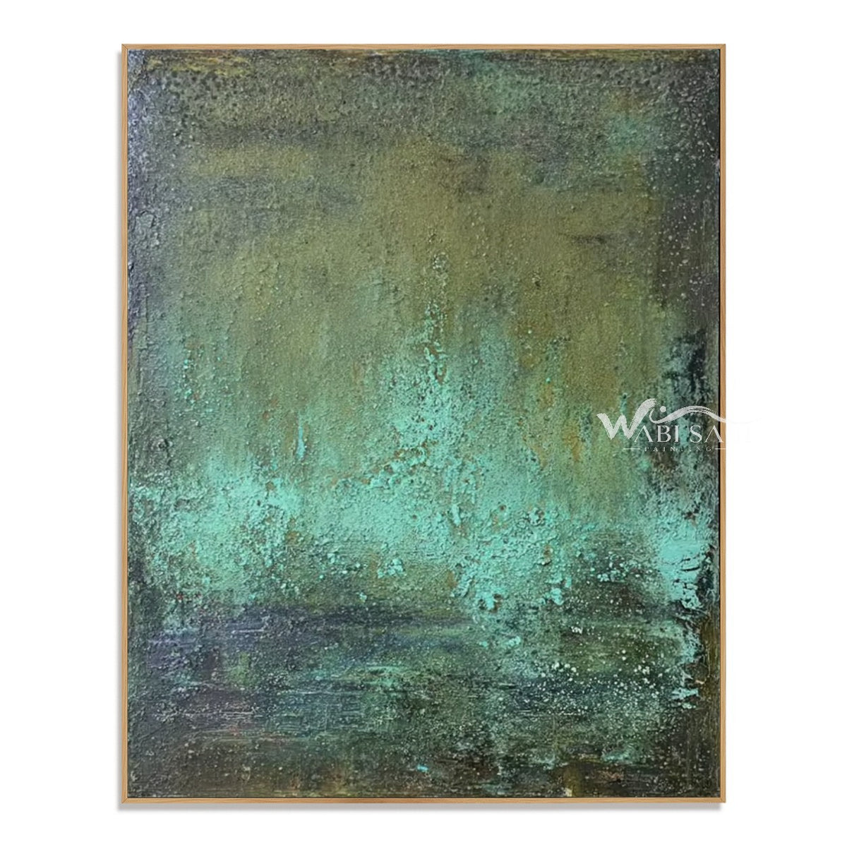 Deep Green Mottled Abstract Painting. Mottled surface with a lighter center.
