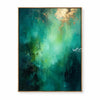 Mint-green opening in teal, mint green, gold. Deep teal surround.
