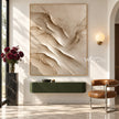 Diagonal Ivory Rock Layers Painting shown above a console.