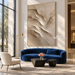 Diagonal Ivory Rock Layers Painting shown in a living room with a sofa.