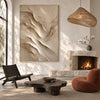 Diagonal Ivory Rock Layers Painting shown near a fireplace.