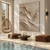 Diagonal Ivory Rock Layers Painting shown in a poolside interior.