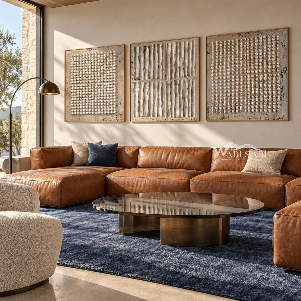 Dots and Fine Lines 3-Piece Set shown above a sofa.