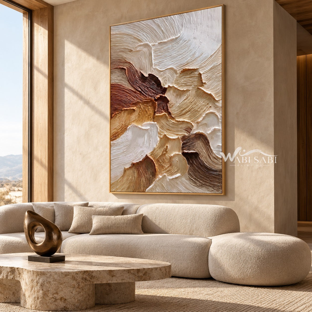 Earth Fold Abstract Wall Art shown above a sofa.