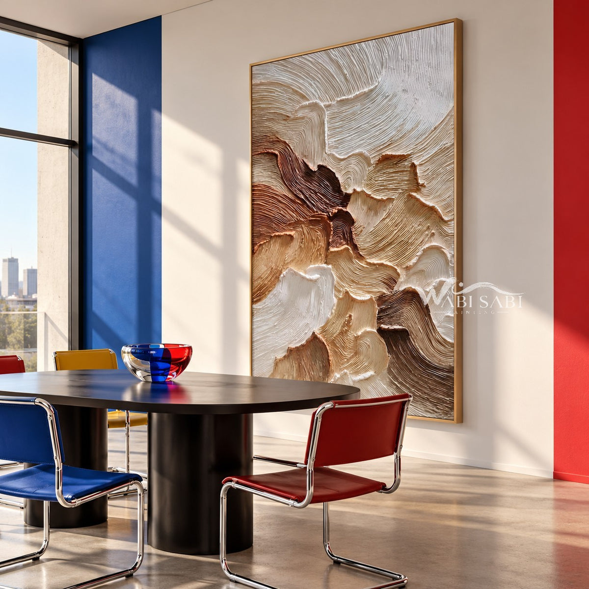 Earth Fold Abstract Wall Art shown in a dining area.
