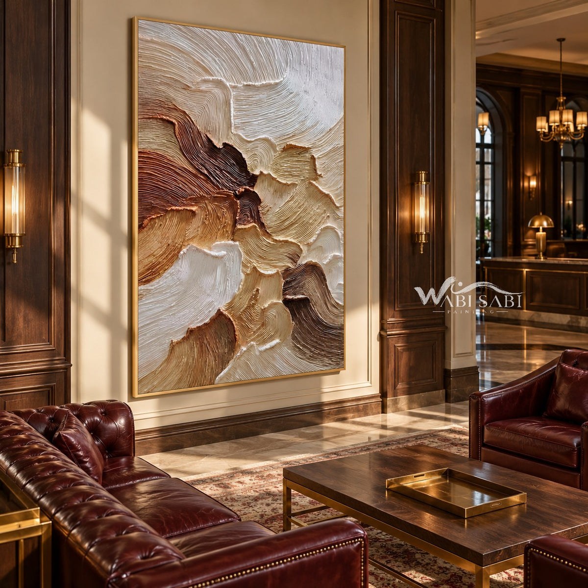 Earth Fold Abstract Wall Art shown in a seating area.