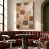 Earth Tone Blocks with Diagonal Marks Painting shown in a bar area.