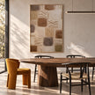 Earth Tone Blocks with Diagonal Marks Painting shown in a dining area.